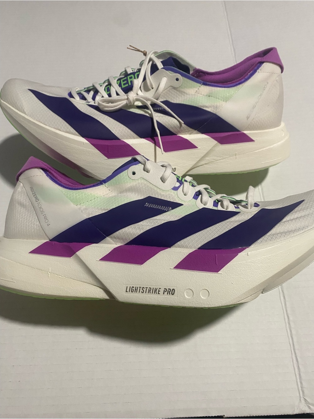 adidas mens distance Running Shoes - White with Purple & Navy Accents sz 12